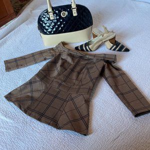 New York & Company 7th Avenue Brown & Black Plaid Off Shoulder Peplum Top sz XS